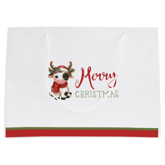 Cute Merry Christmas cow Gift Bag (Front)