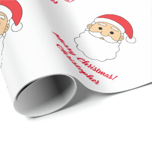 Cute Merry Christmas Custom Name Santa Claus White Wrapping Paper
