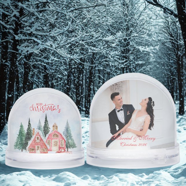Cute Merry Christmas & Custom Wedding Couple Photo Snowglobe (Creator Uploaded)