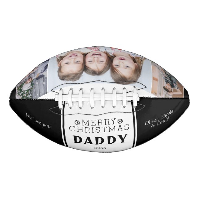 Cute Merry Christmas Daddy Black 3 Photo Collage Football (Front)