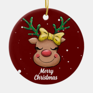 Cute Merry Christmas Deer  ceramic ornament