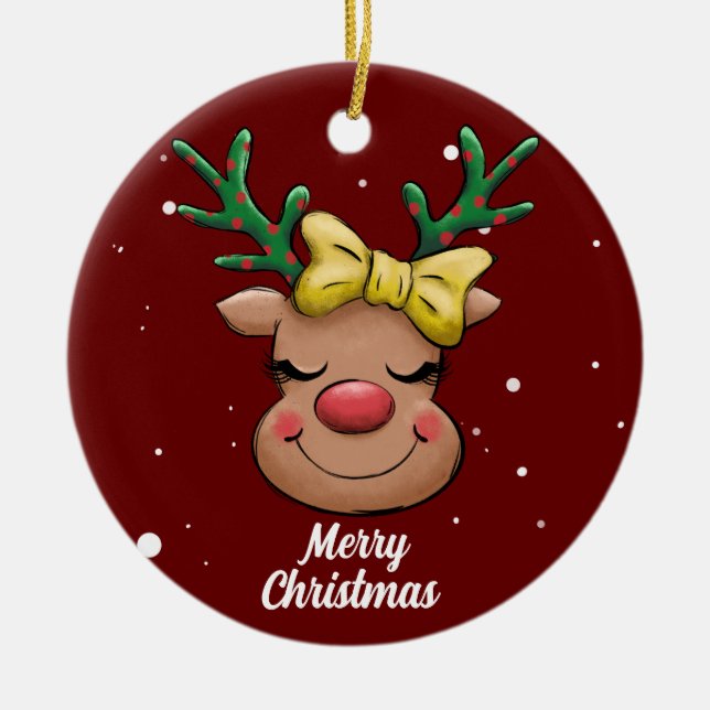 Cute Merry Christmas Deer  ceramic ornament (Front)