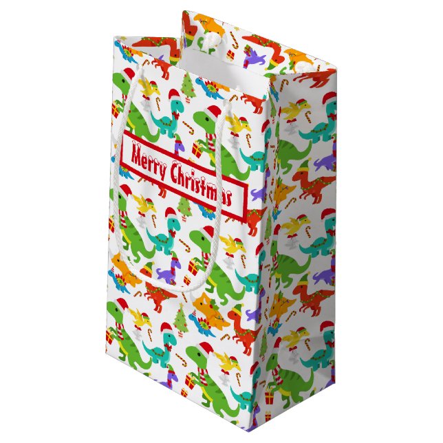 Cute Merry Christmas Dinosaurs  Small Gift Bag (Back Angled)