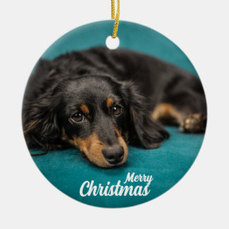 Cute Merry Christmas Dog ceramic ornament