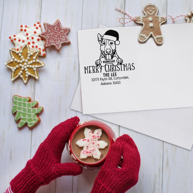  Cute Merry Christmas Dog Return Address  Rubber Stamp (Creator Uploaded)
