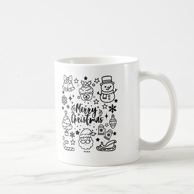 Cute Merry Christmas Doodle Art Coffee Mug (Right)