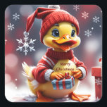 Cute Merry Christmas Duck Square Sticker<br><div class="desc">Cute Christmas duck background</div>