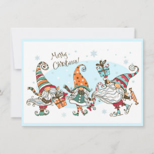Cute Merry Christmas Elves Gnomes Watercolor Fun  Card