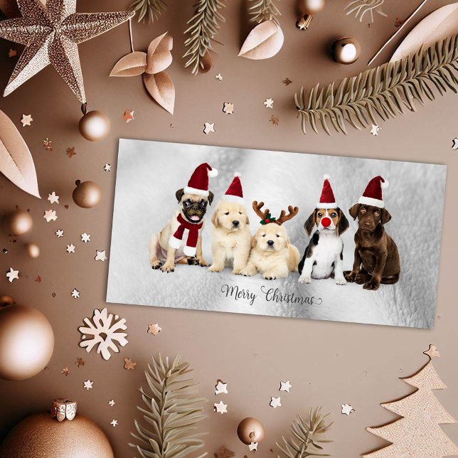 Cute Merry Christmas Elves & Rudolph Puppies Holiday Card (Creator Uploaded)