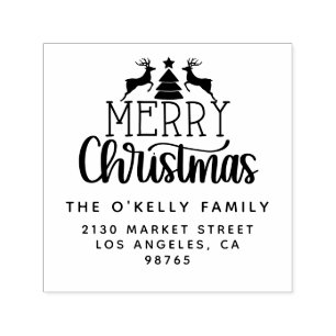 Cute Merry Christmas Family Name Return Address Self-inking Stamp
