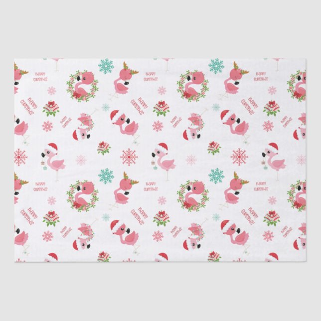 Cute Merry Christmas Flamingo Snowflake Tissue Paper (Front)