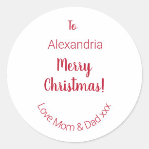 Cute Merry Christmas From Mum and Dad Minimal Classic Round Sticker