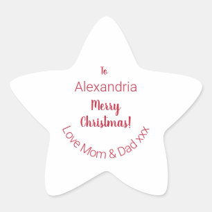 Cute Merry Christmas From Mum and Dad Minimal Star Sticker