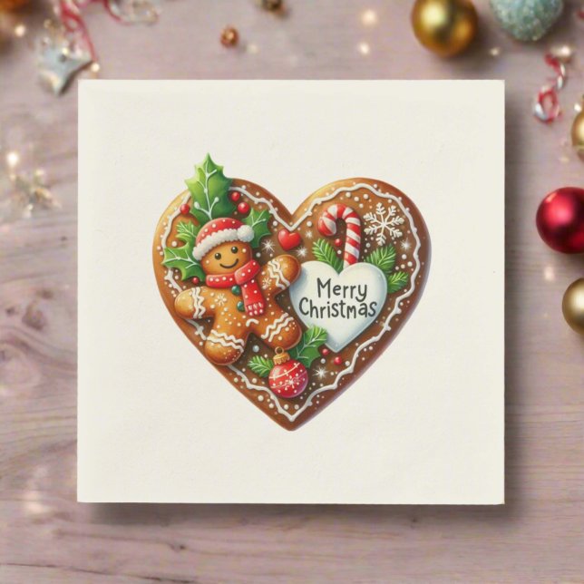 Cute Merry Christmas Gingerbread Man Heart Napkin (Creator Uploaded)