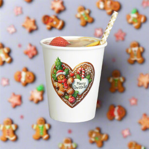 Cute Merry Christmas Gingerbread Man Heart Paper Cups