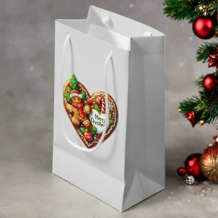 Cute Merry Christmas Gingerbread Man Heart Small Gift Bag