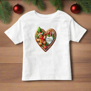 Cute Merry Christmas Gingerbread Man Heart Toddler T-Shirt