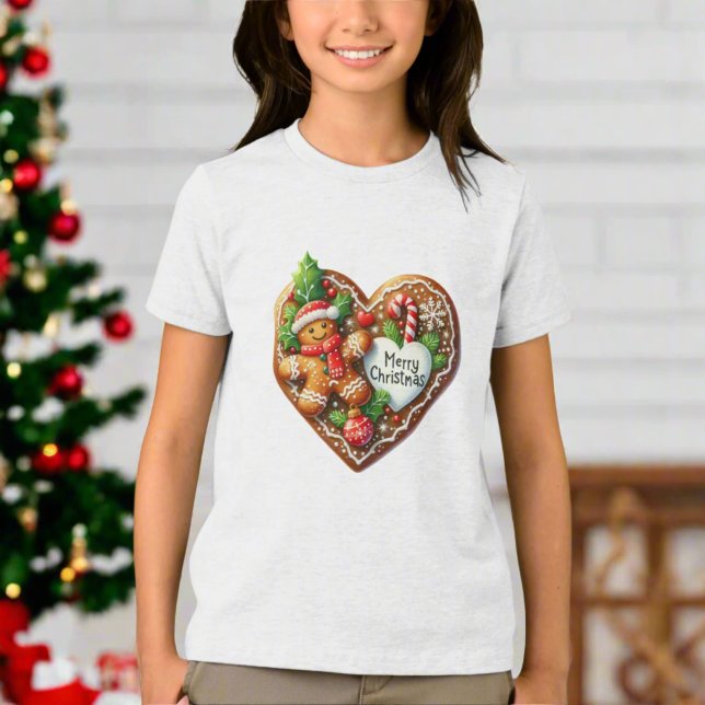 Cute Merry Christmas Gingerbread Man Heart  Tri-Blend Shirt (Creator Uploaded)