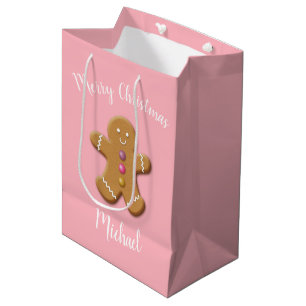 Cute Merry Christmas gingerbread man personalised Medium Gift Bag