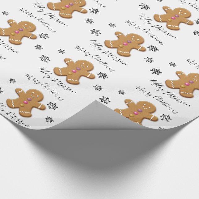 Cute Merry Christmas gingerbread man personalised Wrapping Paper (Corner)