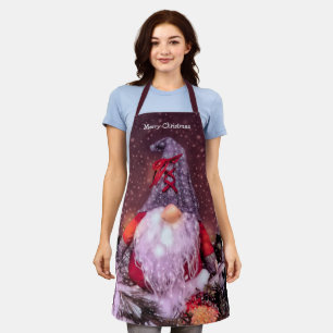 Cute Merry Christmas Gnome Holiday Tree Apron