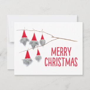Cute Merry Christmas gnome red hat flat card