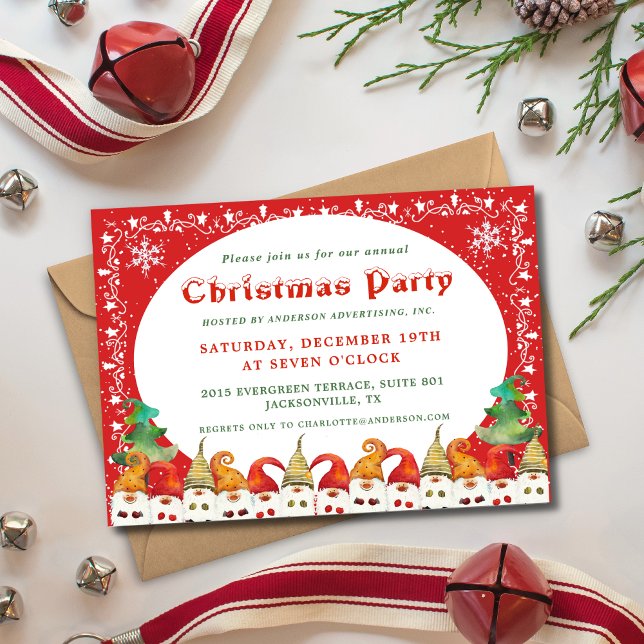 Cute Merry Christmas Gnomes Business Party Invitation (Creator Uploaded)