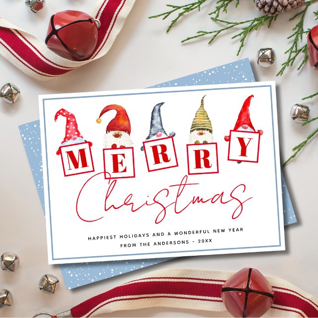 Cute Merry Christmas Gnomes Signs Holiday Card (Creator Uploaded)