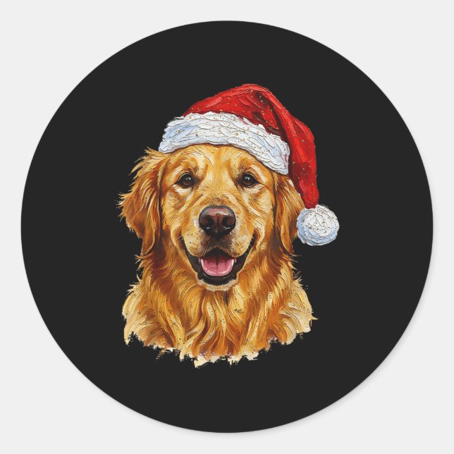 Cute Merry Christmas Golden Retriever Dog Christma Classic Round Sticker (Front)