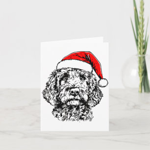Cute Merry Christmas Goldendoodle Santa Christmas Card