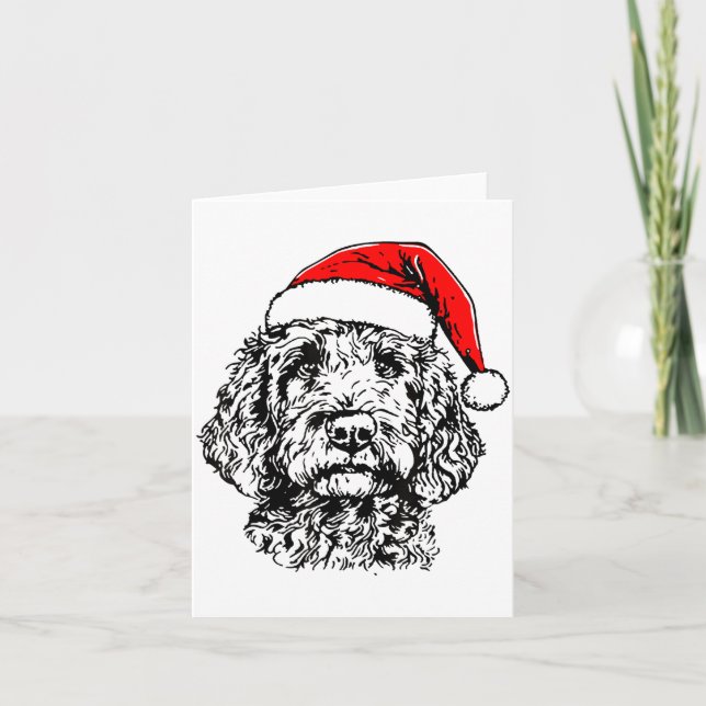 Cute Merry Christmas Goldendoodle Santa Christmas  Card (Front)