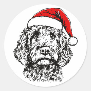 Cute Merry Christmas Goldendoodle Santa Christmas Classic Round Sticker