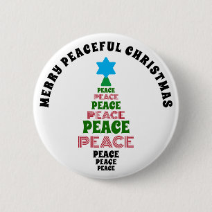 Cute Merry Christmas Green and Red Peace Tree 6 Cm Round Badge