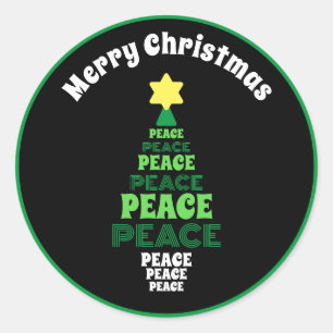 Cute Merry Christmas Green Peace Tree Classic Round Sticker