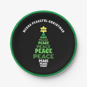 Cute Merry Christmas Green Peace Tree Paper Plate