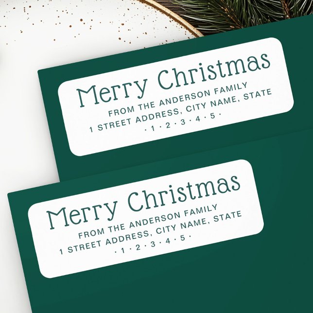 Cute Merry Christmas green white return address (Cute Merry Christmas green white return address Label)