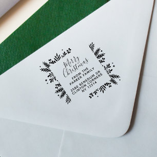 Cute Merry Christmas Greenery Frame Return Address Self-inking Stamp