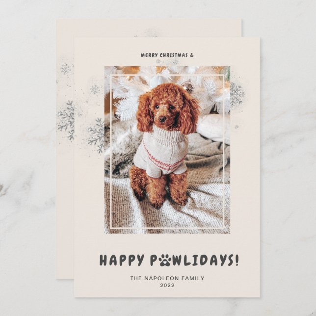 Cute Merry Christmas Happy PAWlidays Pet Photo   Holiday Card (Front/Back)