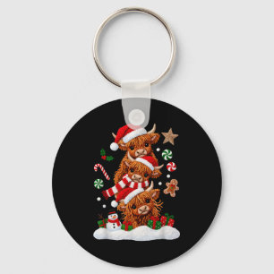 Cute Merry Christmas Highland Cow Christmas Santa  Key Ring