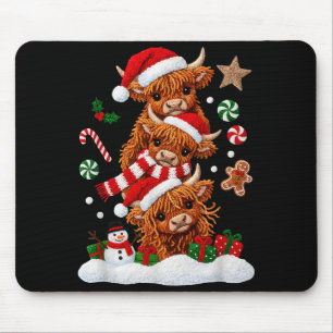Cute Merry Christmas Highland Cow Christmas Santa  Mouse Pad