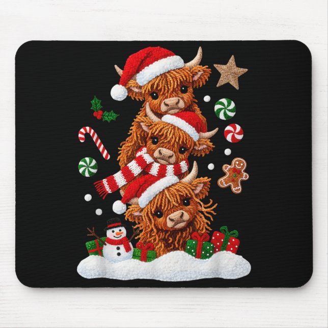Cute Merry Christmas Highland Cow Christmas Santa  Mouse Pad (Front)