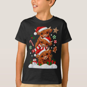 Cute Merry Christmas Highland Cow Christmas Santa T-Shirt