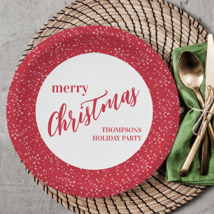 Cute Merry Christmas Holiday Red White Festive Paper Plate