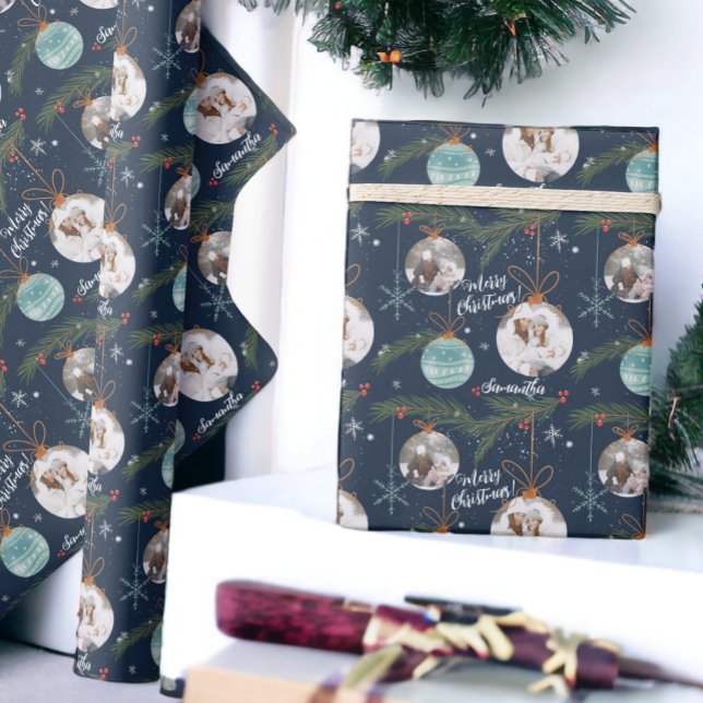 Cute merry Christmas illustration name 2 photos Wrapping Paper (Cute merry Christmas illustration name 2 photos Wrapping Paper)