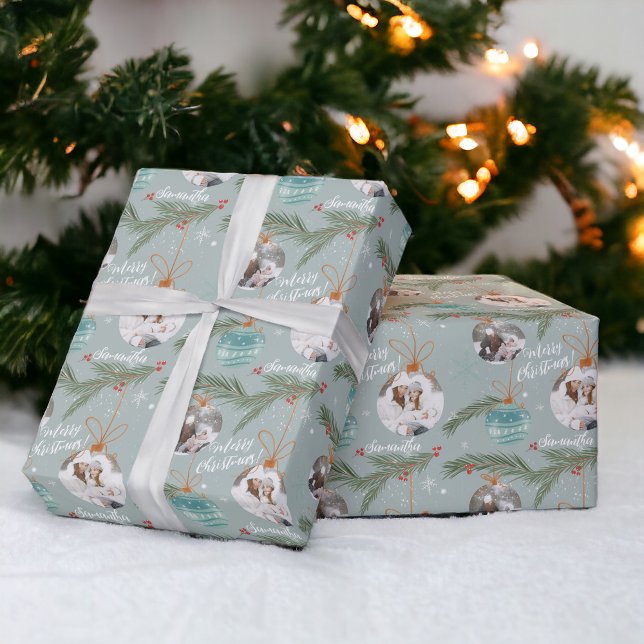 Cute merry Christmas illustration name 2 photos Wrapping Paper (Cute merry Christmas illustration name 2 photos Wrapping Pape)