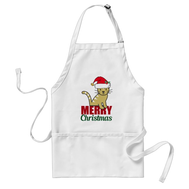 Cute Merry Christmas Kitty Cat Standard Apron (Front)