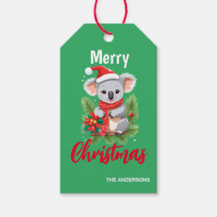 Cute merry Christmas Koala Santa red and green Gift Tags