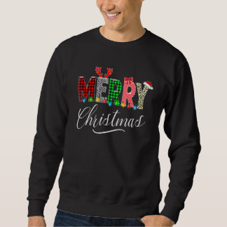 Cute Merry Christmas Leopard Buffalo Red Plaid For Sweatshirt