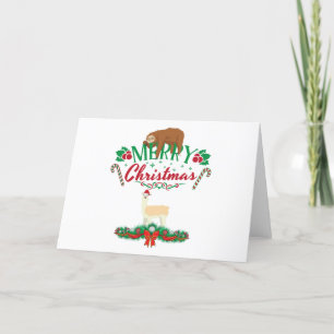 Cute Merry Christmas Llama Sloth Happy Holidays Holiday Card