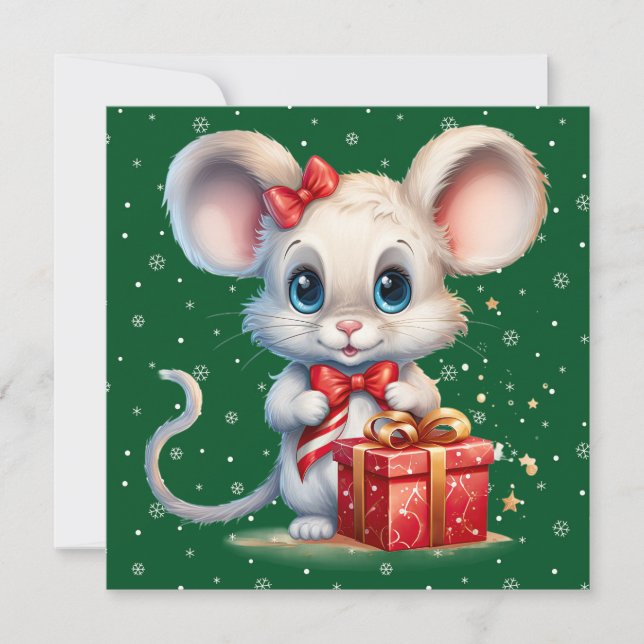 Cute Merry Christmas Mouse Card (Front)